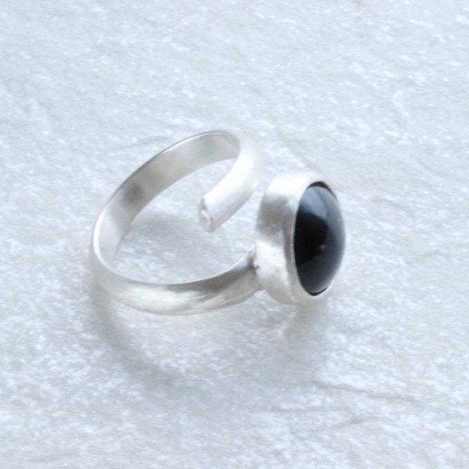 ブラックオニキス天然石スクリューオープンリング | 3枚目