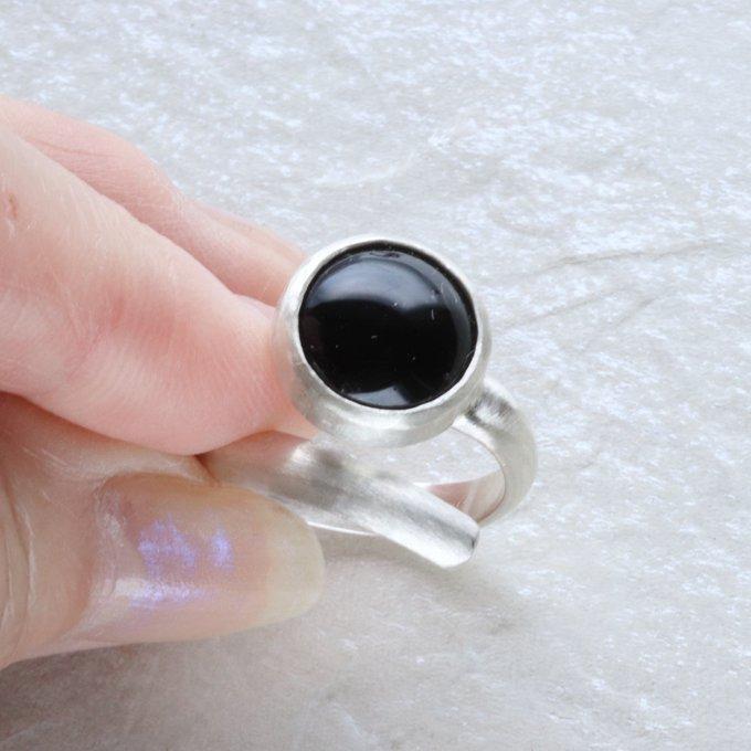 ブラックオニキス天然石スクリューオープンリング | 5枚目