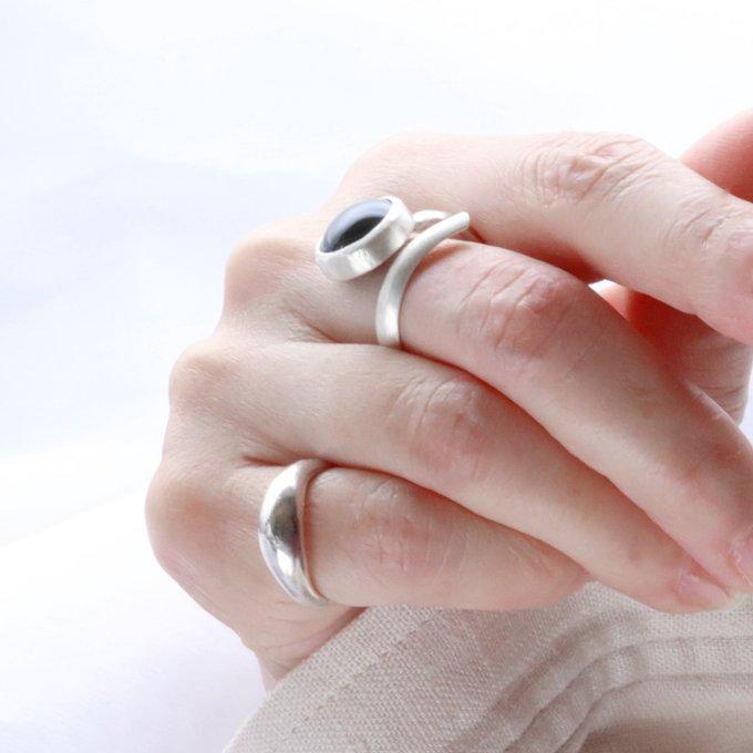 ブラックオニキス天然石スクリューオープンリング | 6枚目