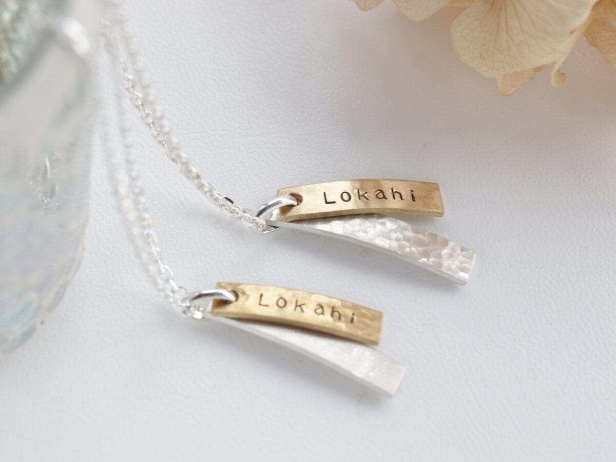 バーネックレス単品ゴールドバイカラー刻印（6ｍｍ幅） | 2枚目