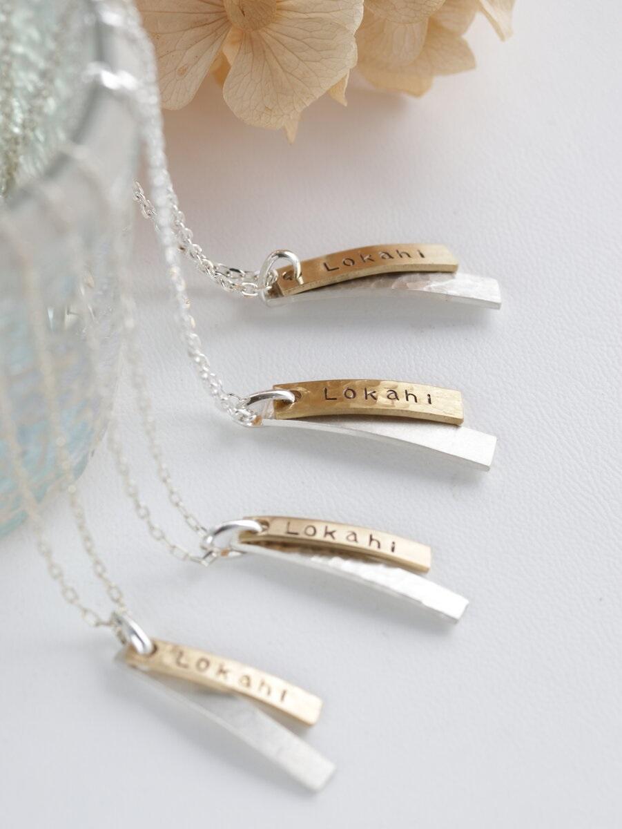 バーネックレス単品ゴールドバイカラー刻印（6ｍｍ幅） | 3枚目