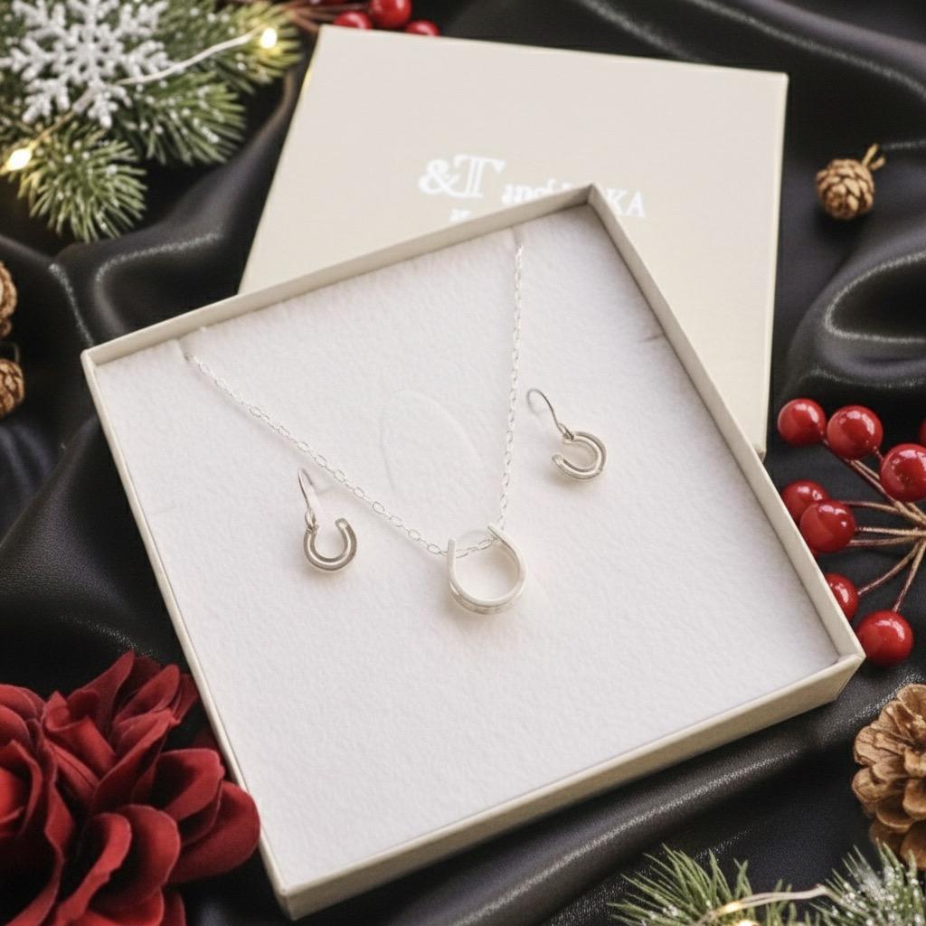 シルバー馬蹄ネックレス&ピアス1枚目の画像